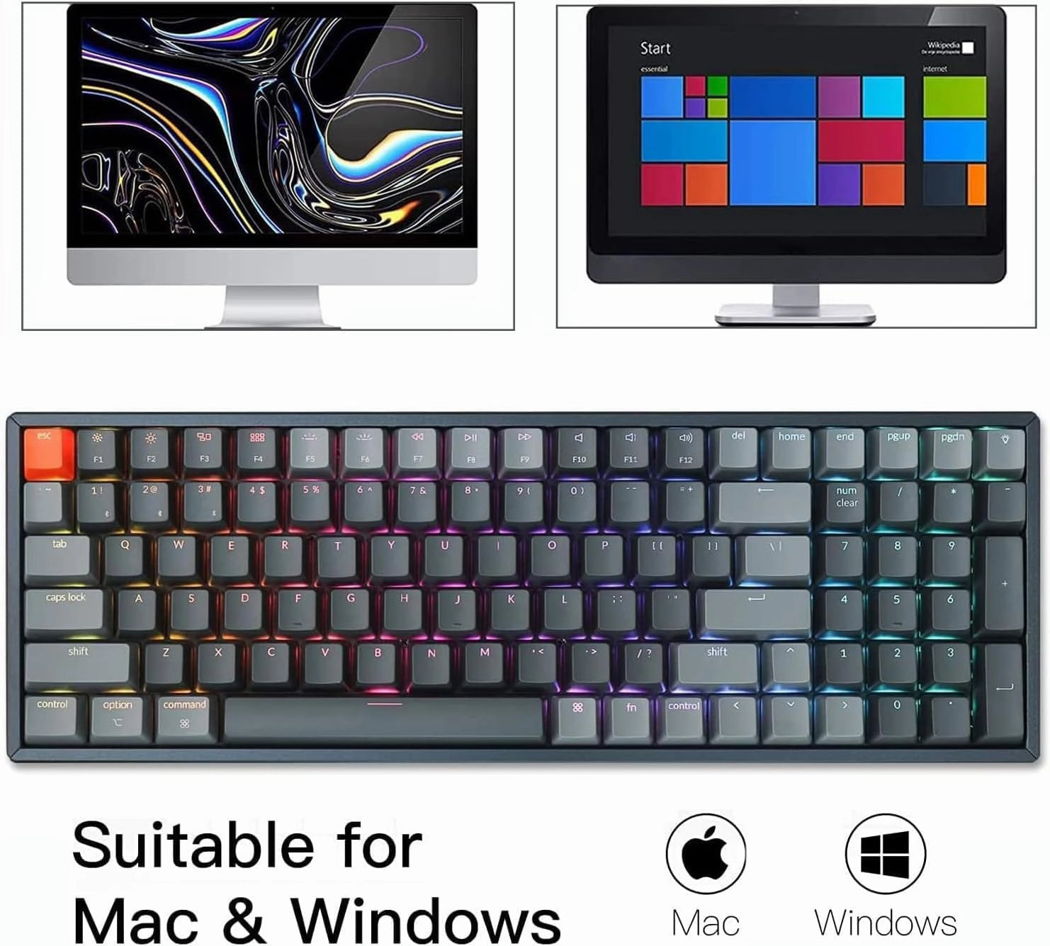 Keychron K4 Bluetooth Wireless Mechanical Keyboard RGB LED Backlit, Hot-swappable Compact 100 Keys USB Wired Computer Gaming Keyboard Aluminum Frame for Mac Windows, Gateron Brown Switch
