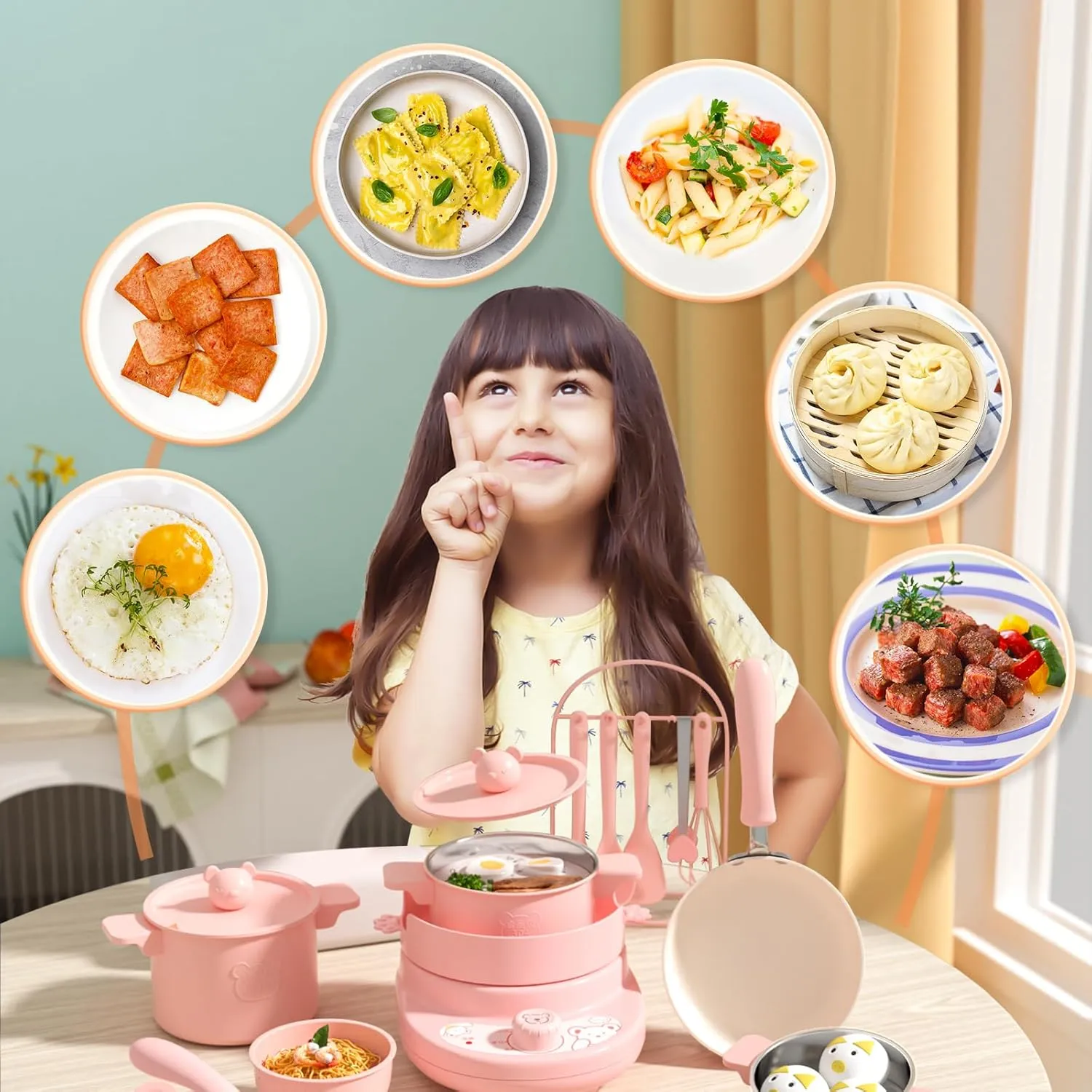 Kid Cooking Sets Real Junior Easy Montessori Mini Kitchen Safe Tools, Real Food Making for Children 8-12 Girls Beginner Cooking Educational Toys（Pink）