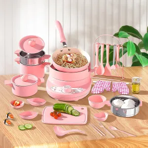 Kid Cooking Sets Real Junior Easy Montessori Mini Kitchen Safe Tools, Real Food Making for Children 8-12 Girls Beginner Cooking Educational Toys（Pink）