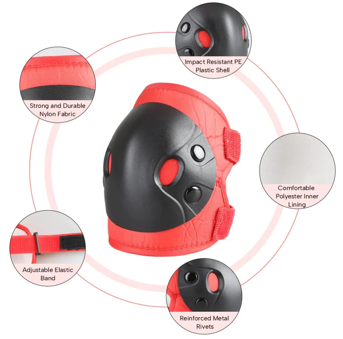 Kids and Youth Knee Elbow Wrist Guards Protective Gear Set for Skateboarding, Roller Skating, Inline Skating, Scooter Riding, BMX Biking (Red, Small)