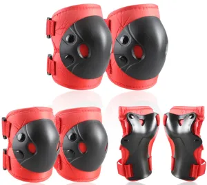 Kids and Youth Knee Elbow Wrist Guards Protective Gear Set for Skateboarding, Roller Skating, Inline Skating, Scooter Riding, BMX Biking (Red, Small)