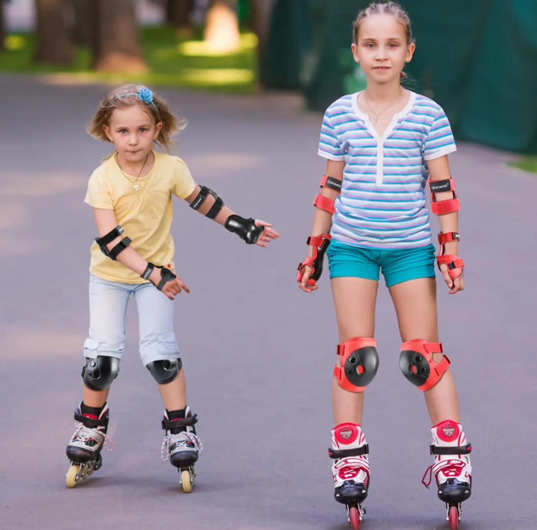 Kids and Youth Knee Elbow Wrist Guards Protective Gear Set for Skateboarding, Roller Skating, Inline Skating, Scooter Riding, BMX Biking (Red, Small)