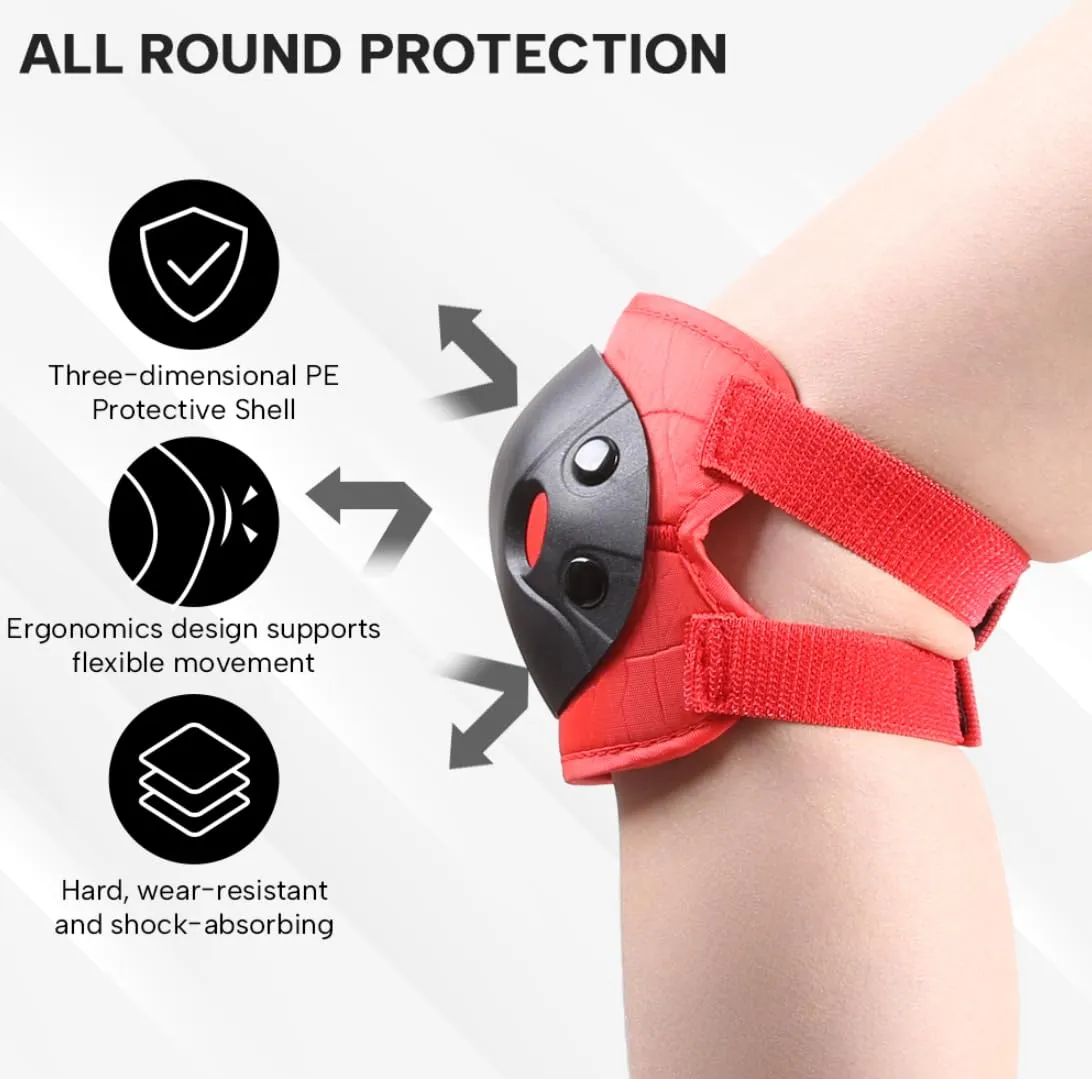 Kids and Youth Knee Elbow Wrist Guards Protective Gear Set for Skateboarding, Roller Skating, Inline Skating, Scooter Riding, BMX Biking (Red, Small)