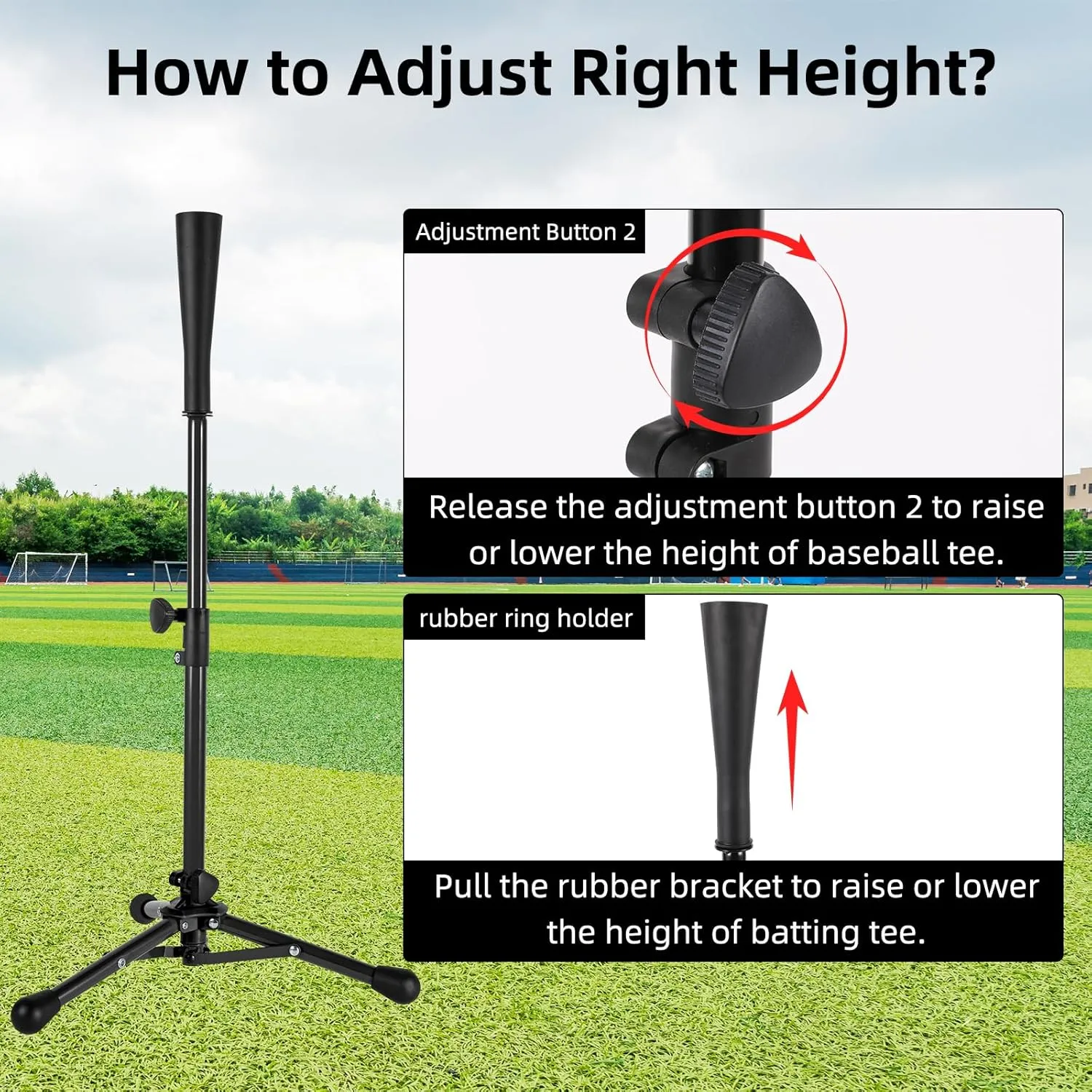 Kids Baseball Tee, 20.87 to 31.29 Inches Batting Tees for Baseball with Carry Bag, Portable Stable Baseball Tees for Hitting, Tripod Tanner Tee for Baseball Practice Stand Aged 3-8 Years