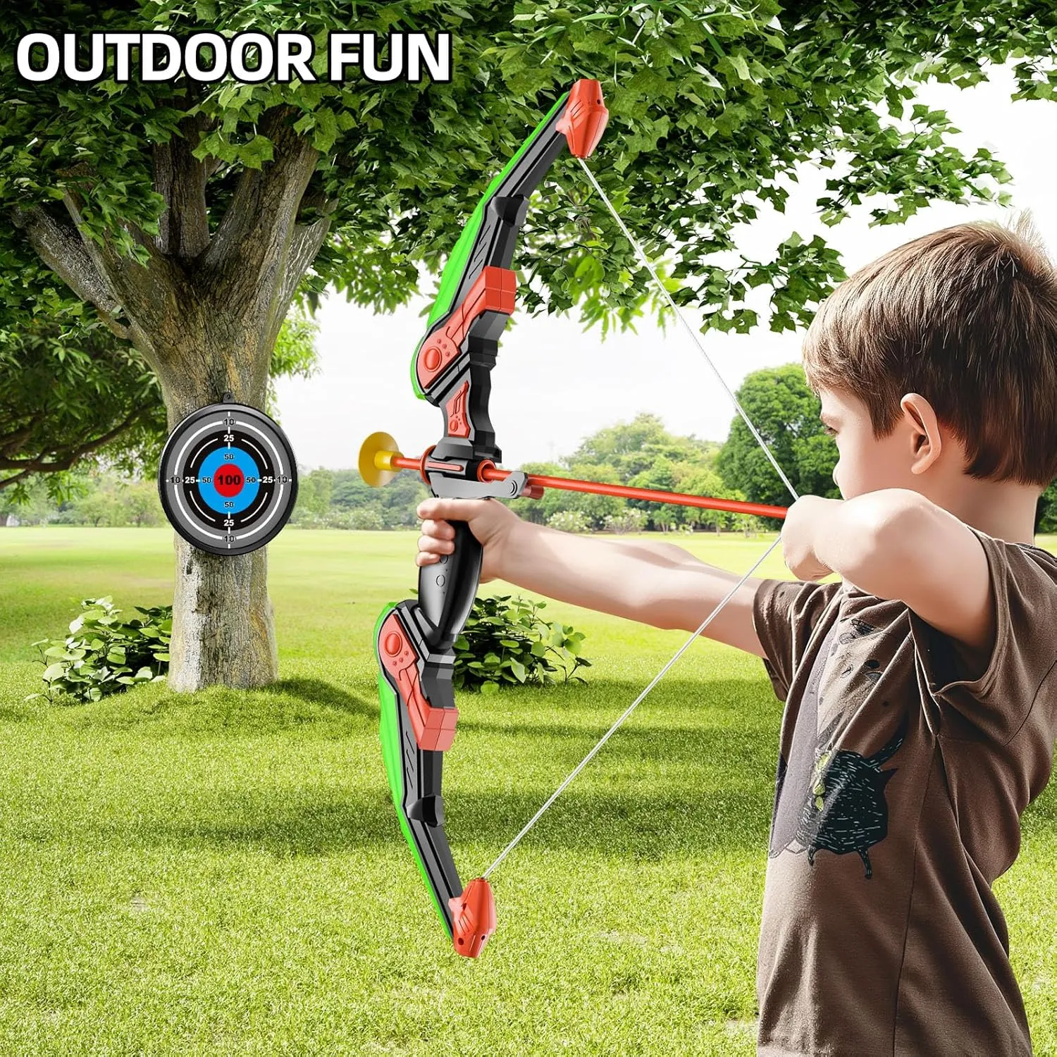Kids Bow and Arrow Set, LED Light Up Archery Toy Set with 10 Suction Cup Arrows,Target & Arrow Quiver, Bow and Arrows Set Toys Gift for 3 4 5 6 7 8 9 10 11 12 Year Old Kids Boys Girls (Green)