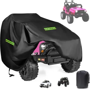 Kids Car Cover 600D Heavy Duty Universal Outdoor Covers for Kids Electric Vehicle， Power Wheels Jeep & Toddler Electric Vehicles Waterproof,Anti-UV,with 4 Reflective Strips,Windproof Buckles