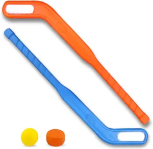 Kids Floor Hockey Stick Set - 29" Youth Indoor Outdoor Toys Sports Starter Set with Plastic Puck and Ball for Toddlers, Children Ages 3-7 (2 Pack)
