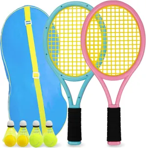 Kids Tennis Racket 17 Inch Lightweight for Junior Toddlers - Includes 2 Tennis Balls, 2 Sponge Balls, 4 Shuttlecocks & Carry Bag