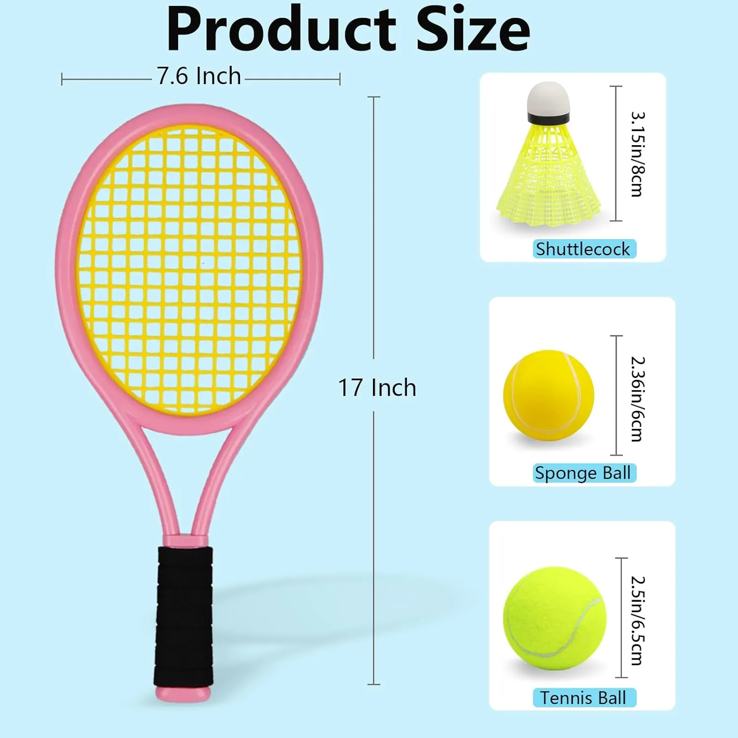 Kids Tennis Racket 17 Inch Lightweight for Junior Toddlers - Includes 2 Tennis Balls, 2 Sponge Balls, 4 Shuttlecocks & Carry Bag