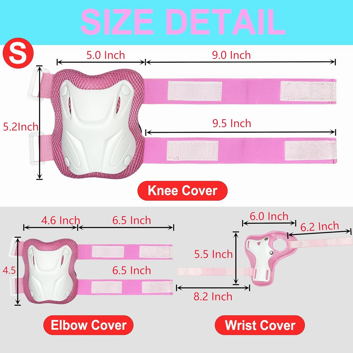 Kids and Youth Protective Gear Set,Include Knee Pads,Wrist Guards and Elbow Pads,Protective Gear Set for Skating Cycling Bike Rollerblading Scooter,Pink and Size S