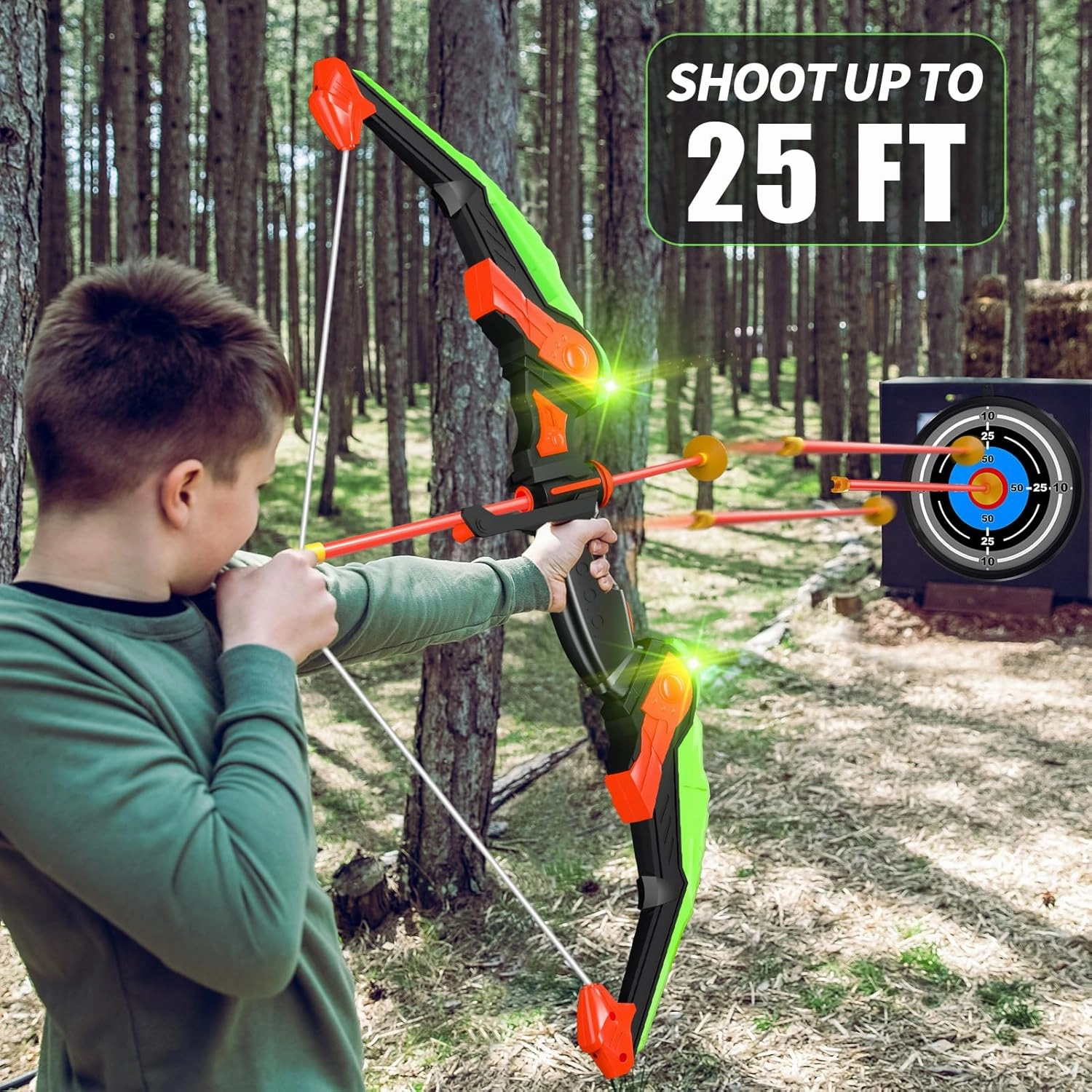 Kids Archery Set Toys with Light-up LED Includes 32 Suction Cup Arrows, Bow and Arrow for Kids 4-8 6-8 8-12, Outdoor Bow and Arrow Toys Gifts for 5 6 7 8 9 10 11 12 Year Old Boys
