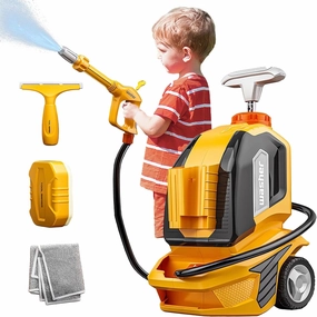 Kids Clean Car Wash Toy Toddler Cleaning Set Car Washing Kit,Powerful Manual Pressure Washer with Scraper,Sponge,Rag,Pretend Play Toy Gift for Boys Girls Ages 3 