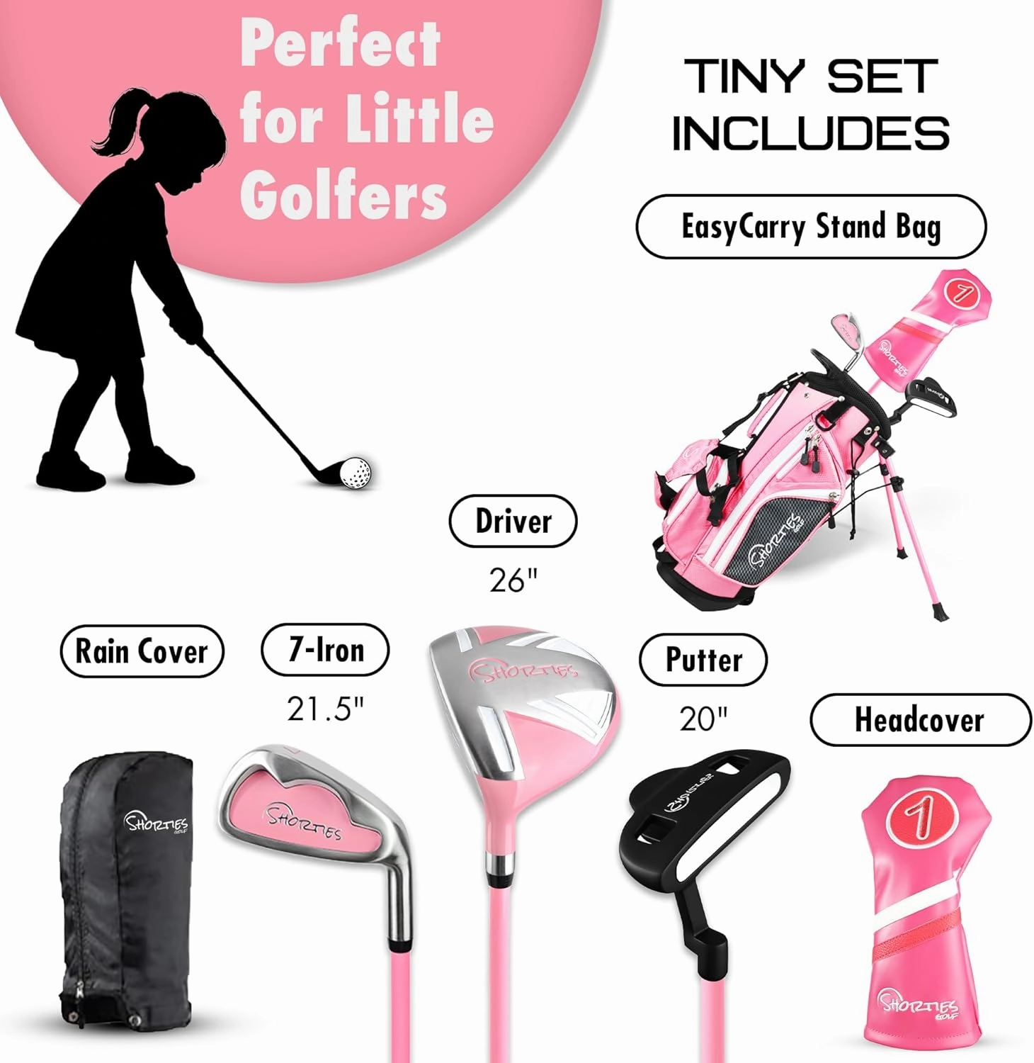 Kids Golf Club Set | Perfect for Toddler Golfers and Kids 34"-51" Tall | EasyCarry Stand Bag | Driver, 7-Iron, Putter, Headcover, and Rain Cover
