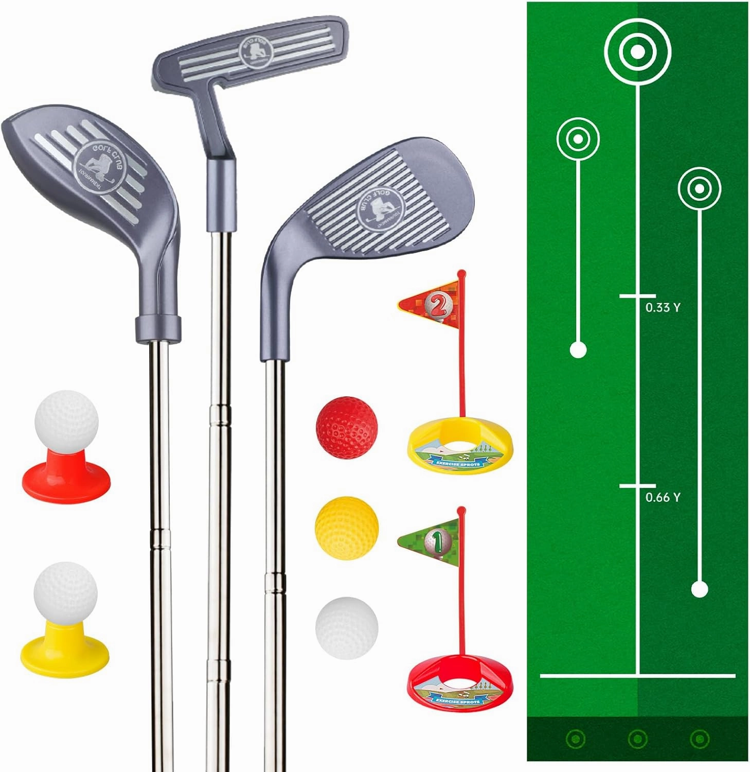 Kids Golf Club Set for 3-5 Year Olds, Adjustable Toddler Clubs with Putting Mat, Ourdoor Toy for Boys Girls