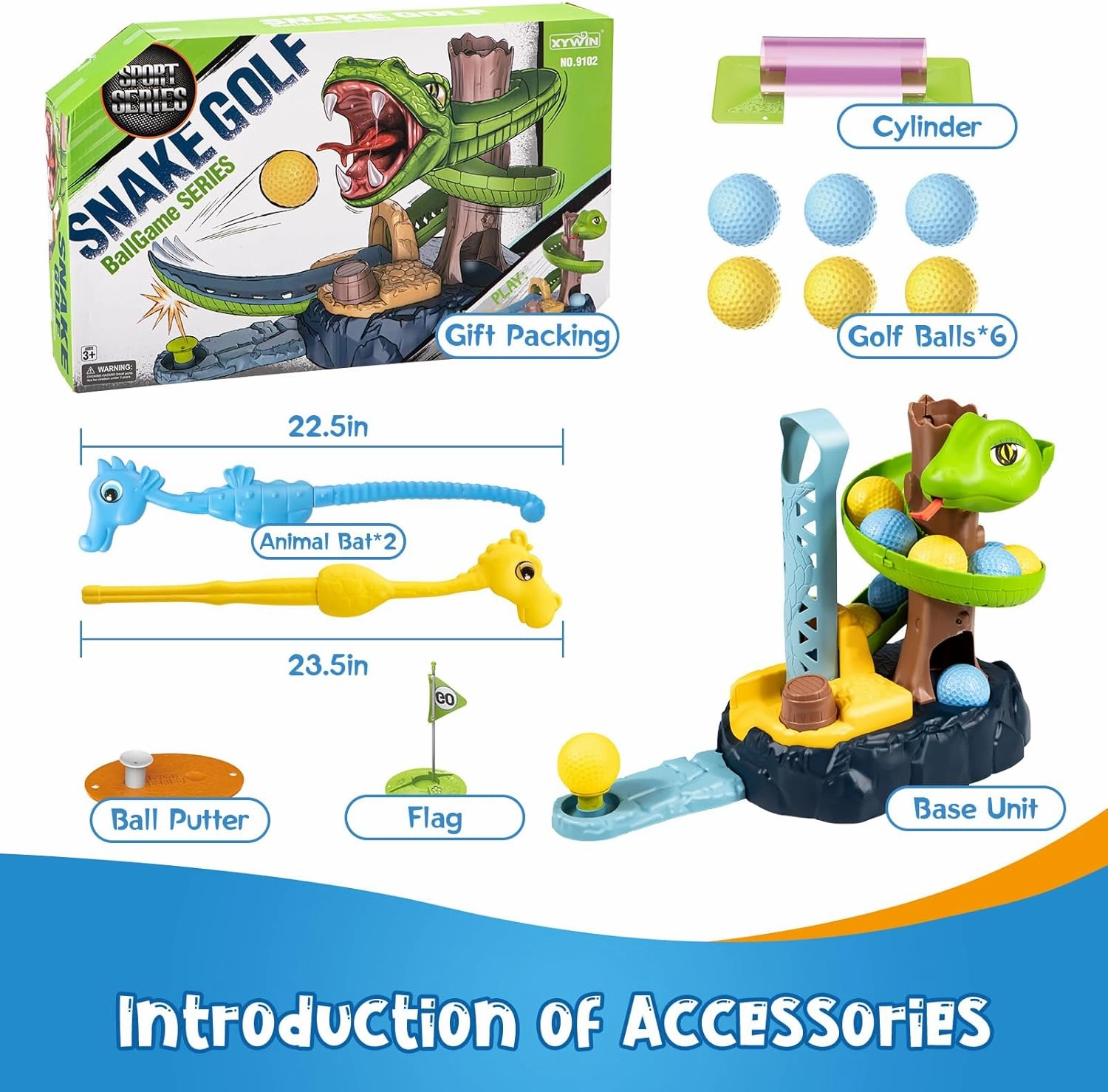 Kids Golf Set-Funny Snake Golf Clubs Set with 6 Balls,3 Golf Sticks,2 Practice Holes and Putting Mat,Indoor and Outdoor Golf Toys for Boys and Girls,Sport Toys Birthday Gift for 3 4 5 6 7 8 Year Olds