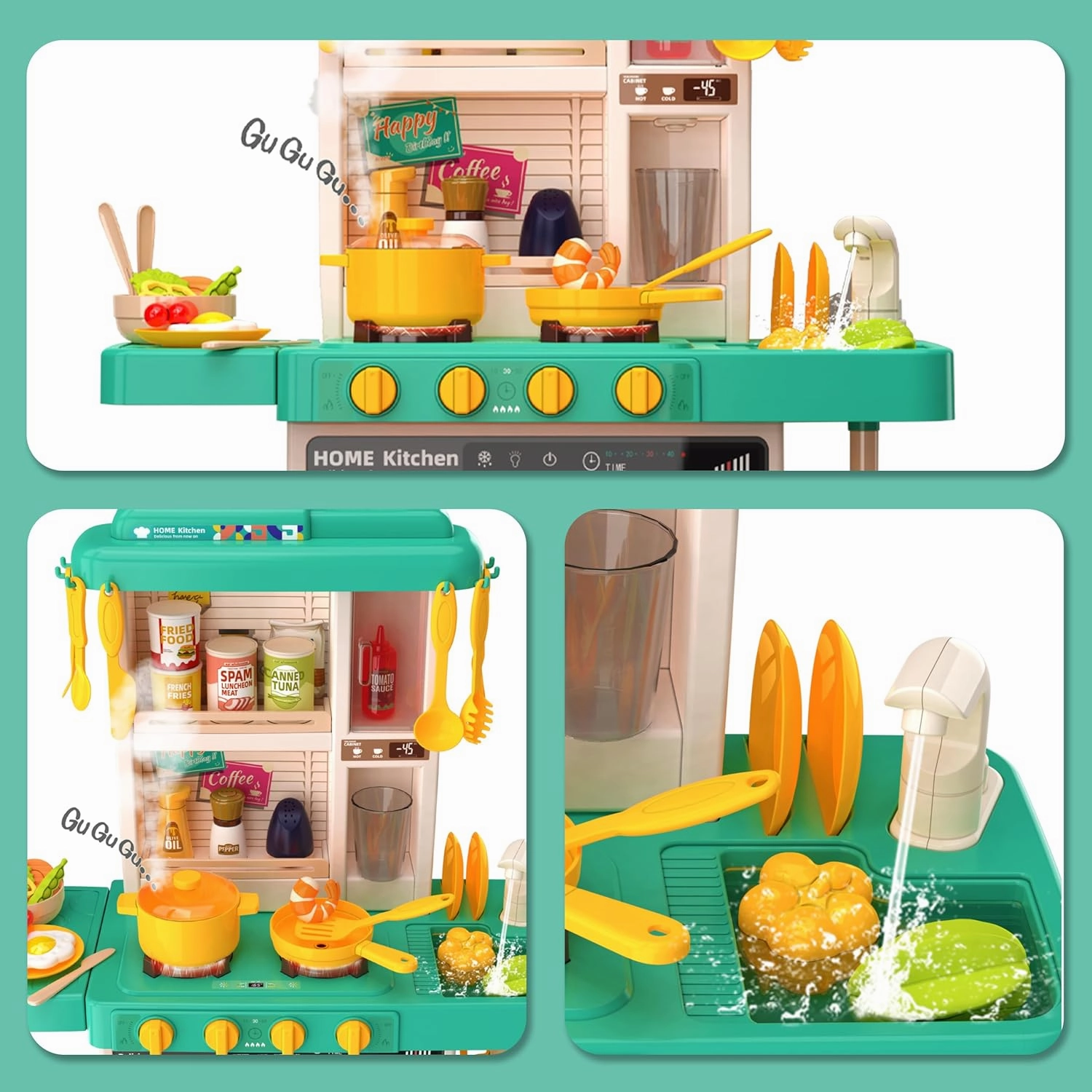 Kids Kitchen Play Set，Interactive Kids Kitchen Play Set with 50Pcs of Pretend Kitchen Toys，Realistic Sound Effects，and Simulated Functionality - Suitable for Toddlers Aged 2-12 Years (Green)