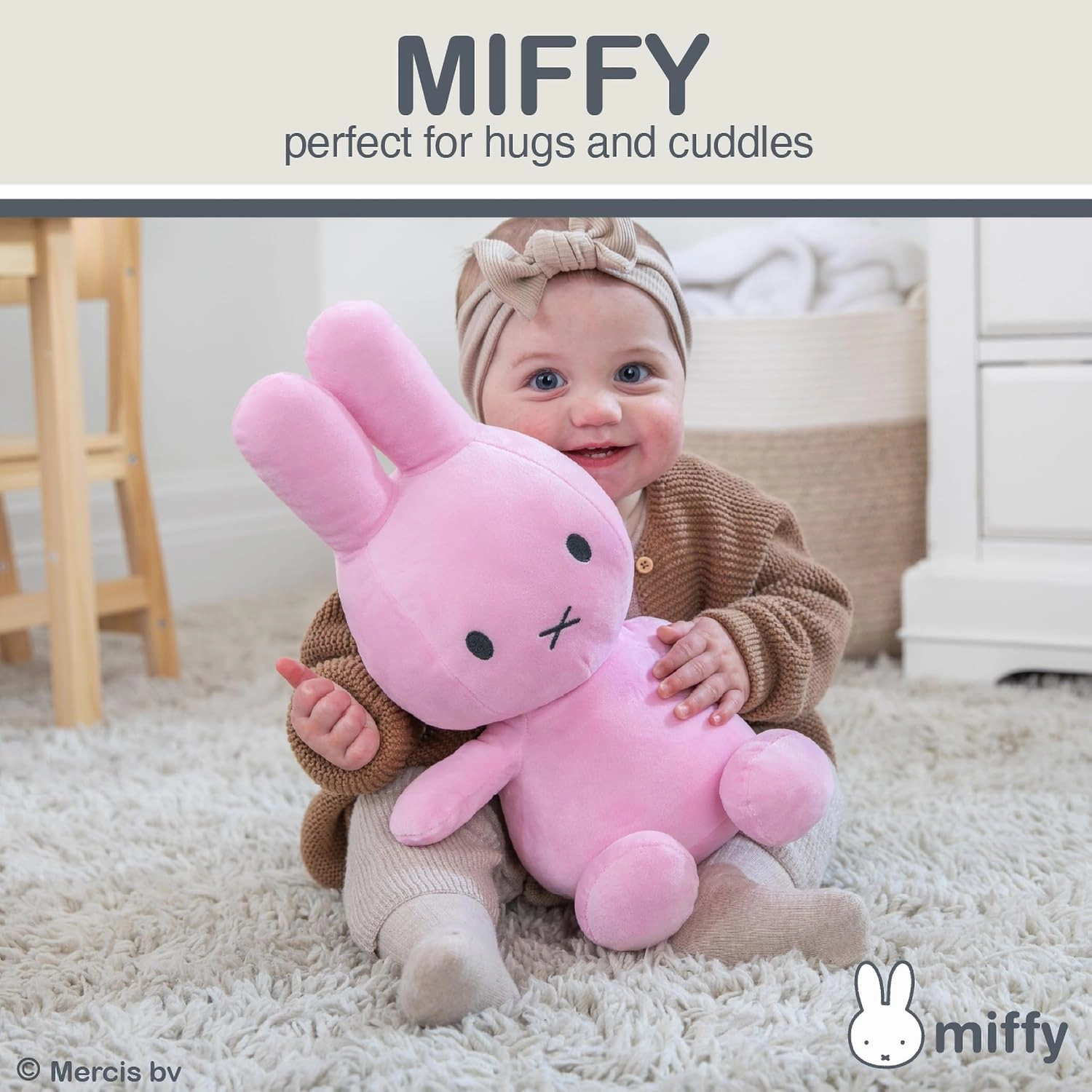 KIDS PREFERRED Miffy Plush Toy, 14 Inch Sitting Dutch Bunny Plush by Dick Bruna, Soft Boa Rabbit Bunny Stuffed Animal Plushie Doll for Girls and Boys - Pink
