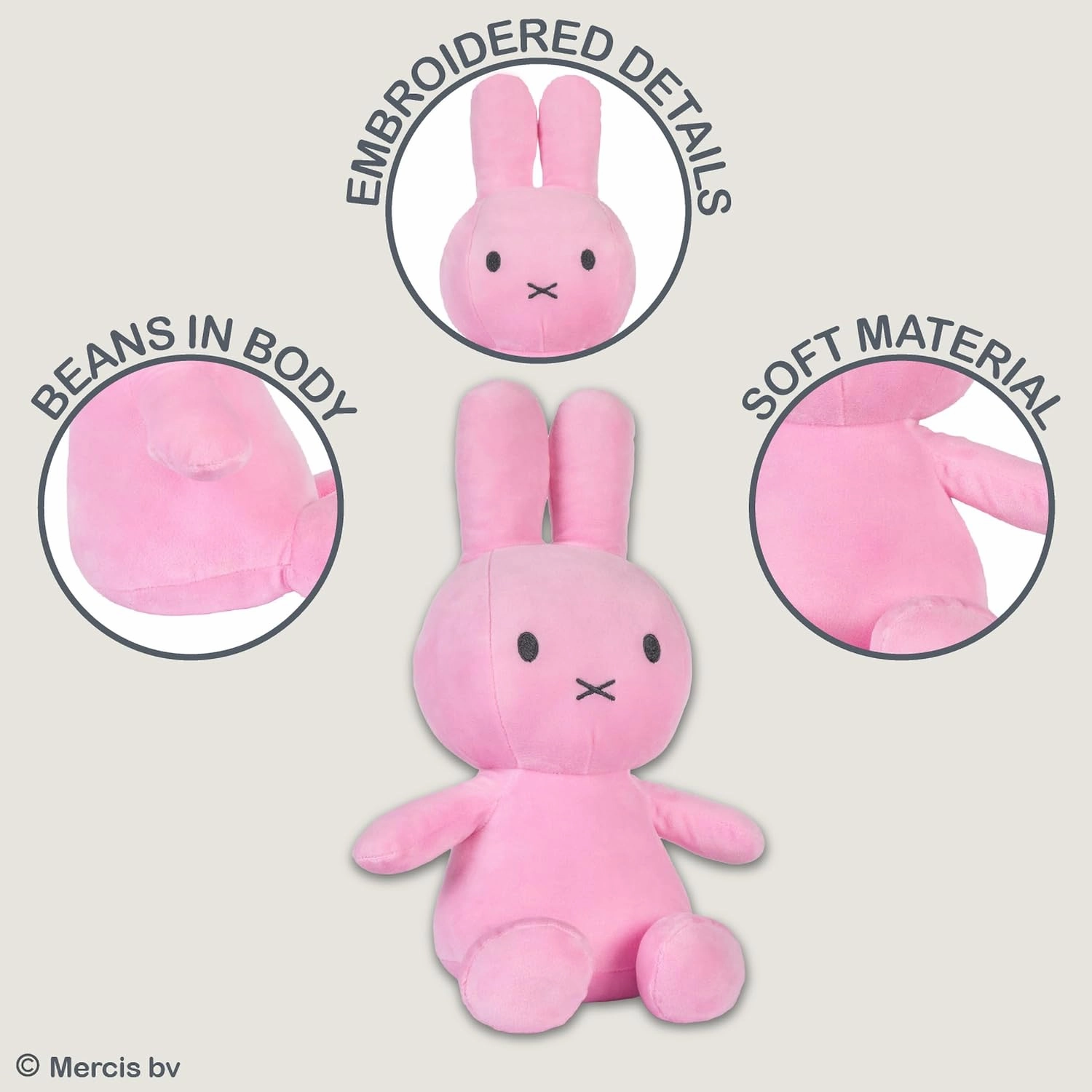 KIDS PREFERRED Miffy Plush Toy, 14 Inch Sitting Dutch Bunny Plush by Dick Bruna, Soft Boa Rabbit Bunny Stuffed Animal Plushie Doll for Girls and Boys - Pink