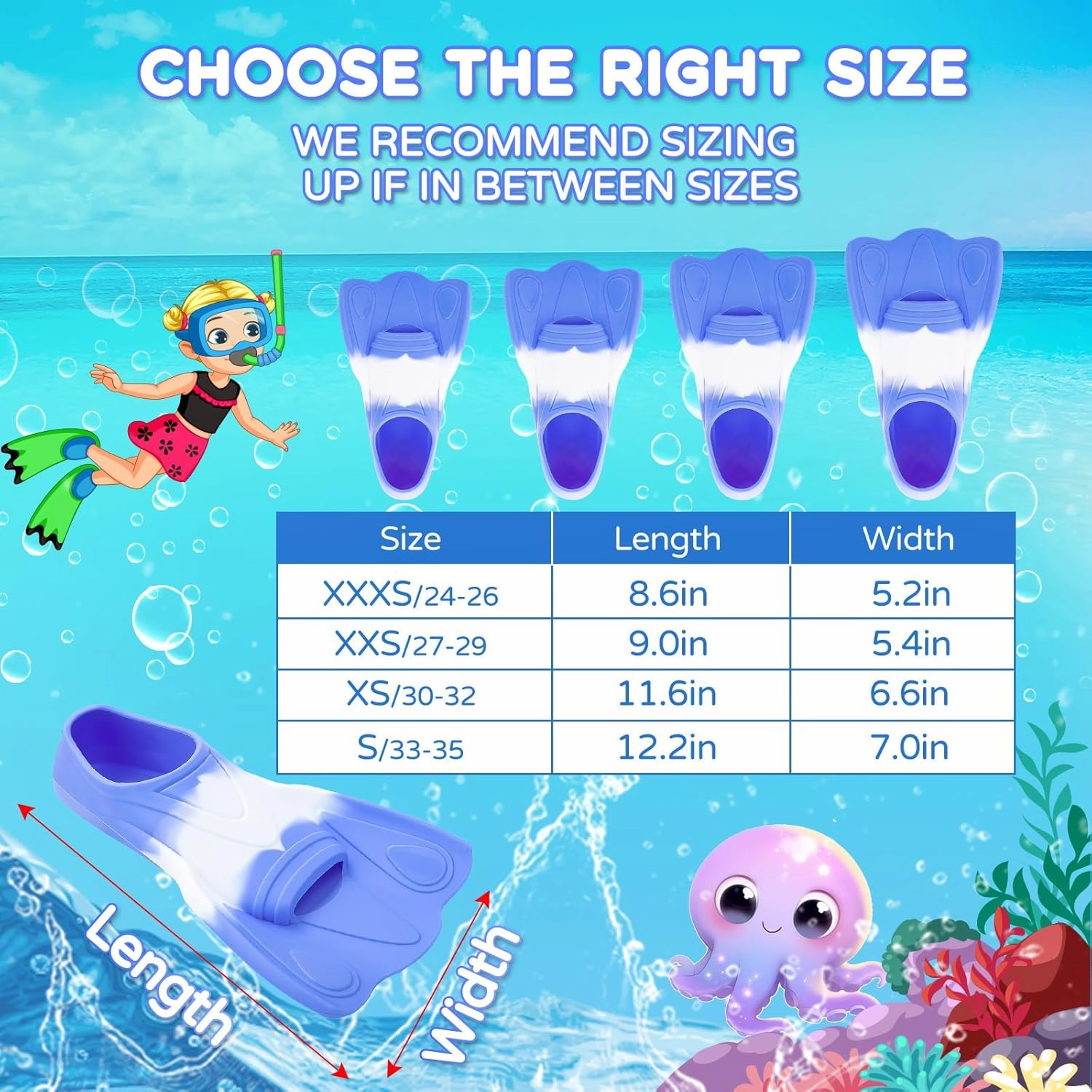 Kids Swim Fins, Swimming Training Fins Short Youth Flippers Lap Swimming Pool Snorkeling for Girls Boys Beginner