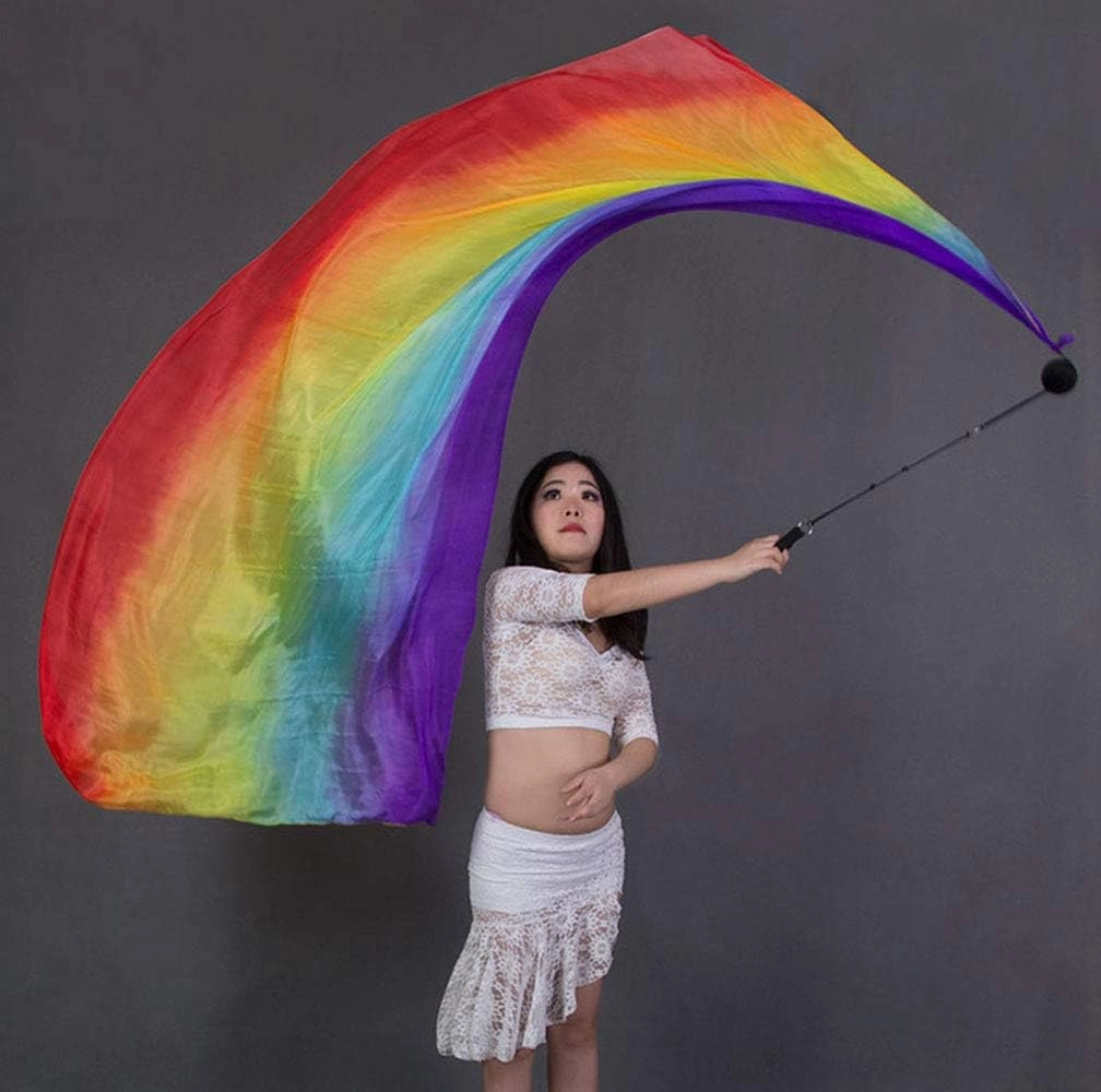 KIKIGOAL 2pcs 2.5x0.9M/98.43"x35.43" Multi-Color Dance Silk Veil Poi