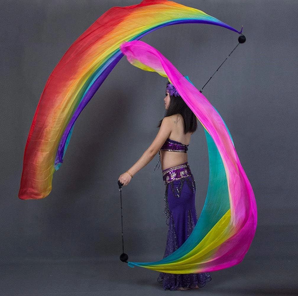 KIKIGOAL 2pcs 2.5x0.9M/98.43"x35.43" Multi-Color Dance Silk Veil Poi