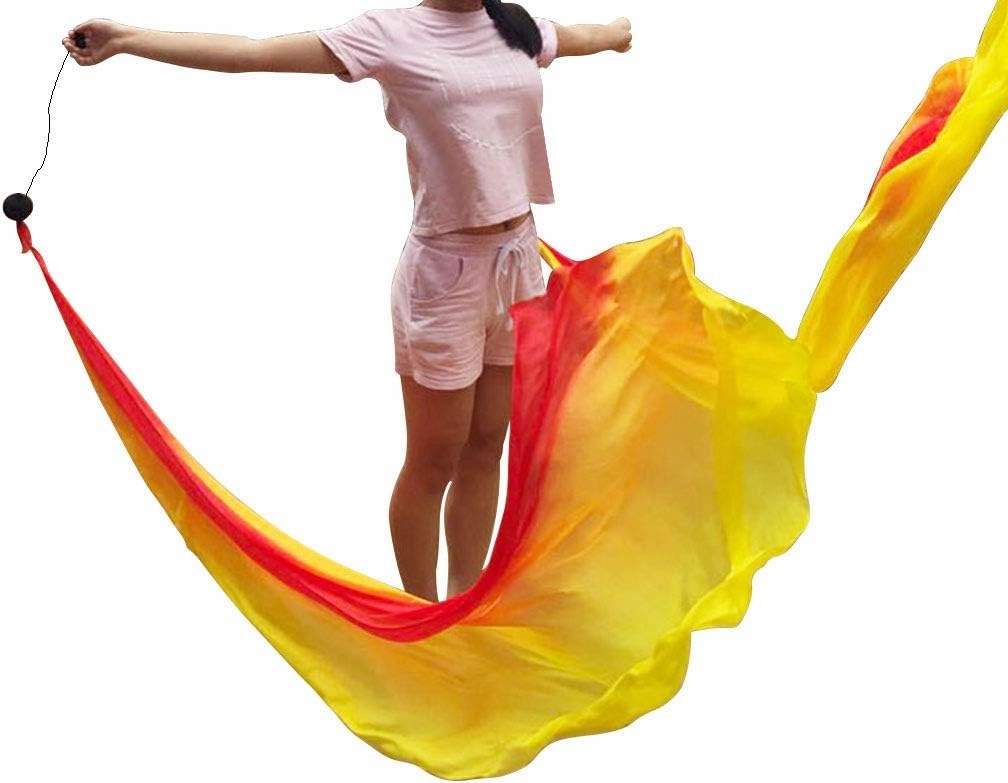 KIKIGOAL 2pcs 2.5x0.9M/98.43"x35.43" Multi-Color Dance Silk Veil Poi