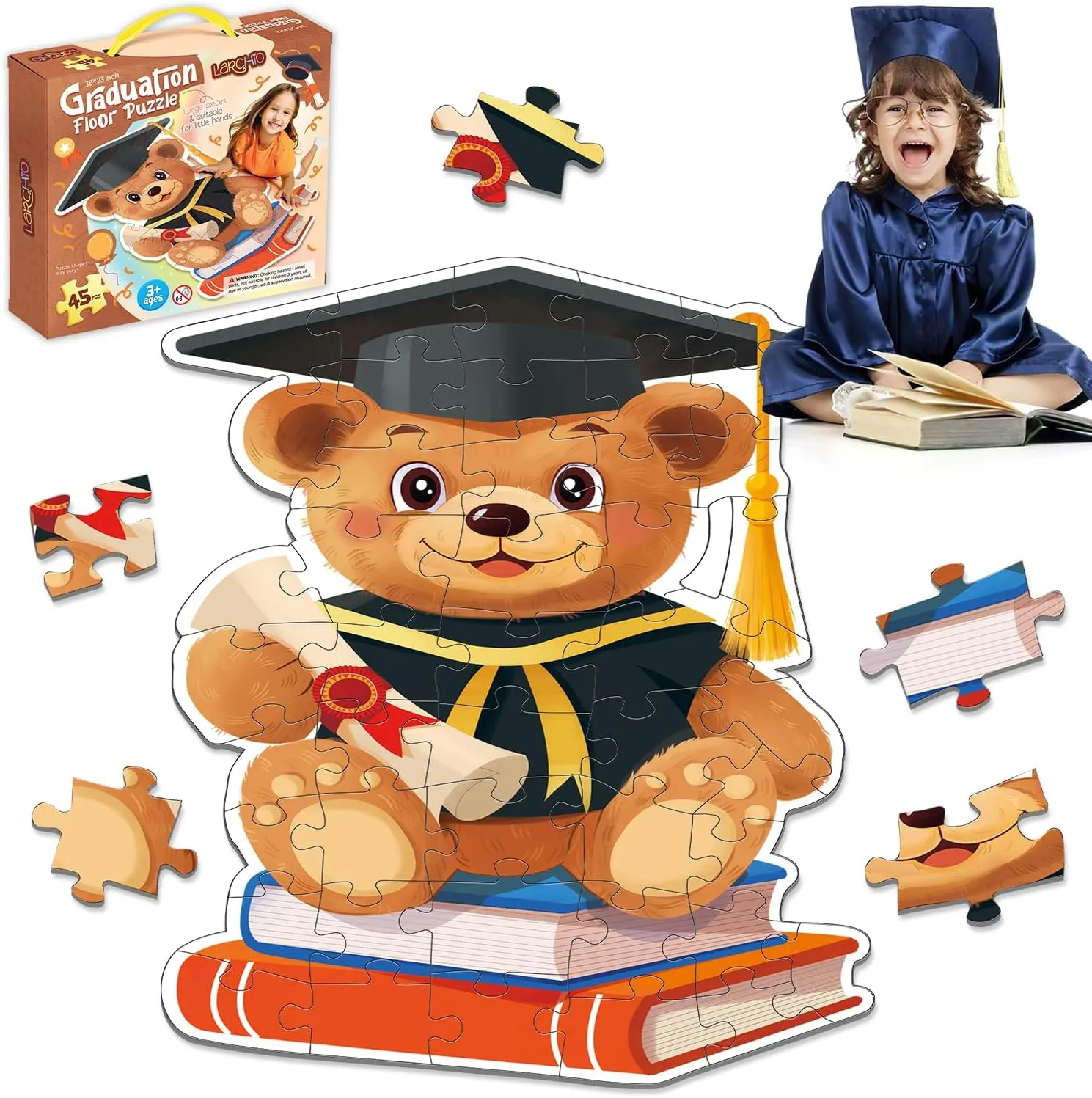 Kindergarten Preschool Graduation Gifts for Kids, Teddy Bear Graduation Floor Puzzles for Kids Age 4-8 Grad Gift Basket for Boy Girls