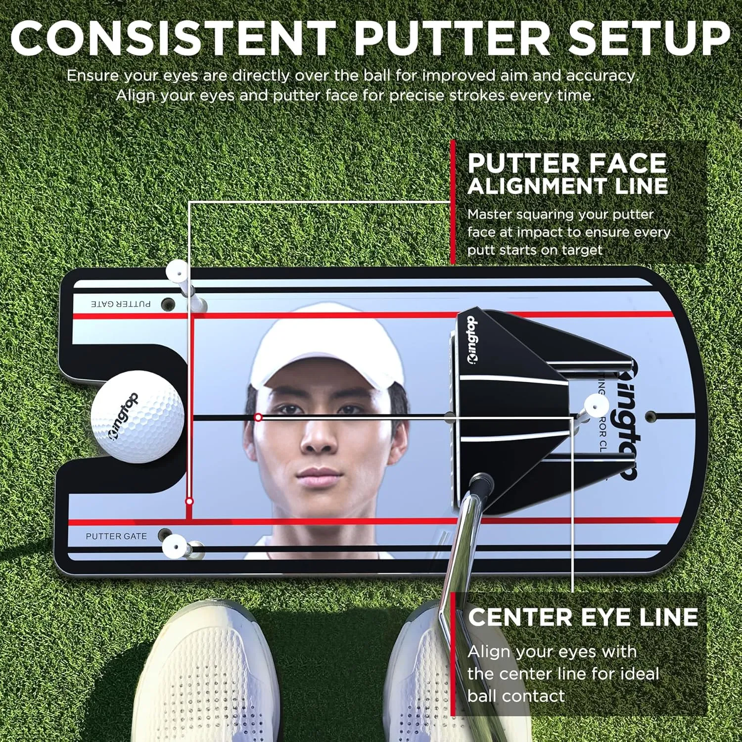 KINGTOP Golf Putting Mirror - Alignment Putting Training Aids for Consistency & Accuracy - Ideal for Indoor | Outdoor Practice, with Carry Bag and Golf Tees