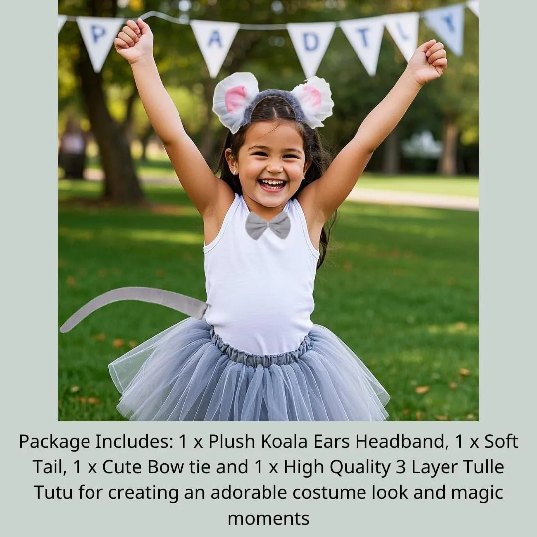 Kirei Sui 4-Piece Scampering Squirrel Koala Costume Set with Ears Headband & Tutu Halloween Dress Up for Kids