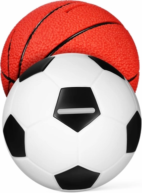 Kisangel 2pcs Sports Piggy Bank Set Fun Basketball Soccer Design for Boy Girl Encourages Saving Lightweight Money Jar for Boys and Girls Great for Birthdays and Special Occasions