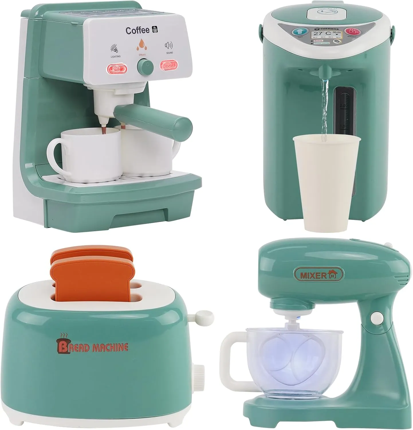 Kitchen Appliances for Kids Pretend Play Set Cooking Toys with Coffee Maker, Blender, Mixer, Toaster, Play Food, Utensils Kitchen Accessories Set for Girls Boys Gift