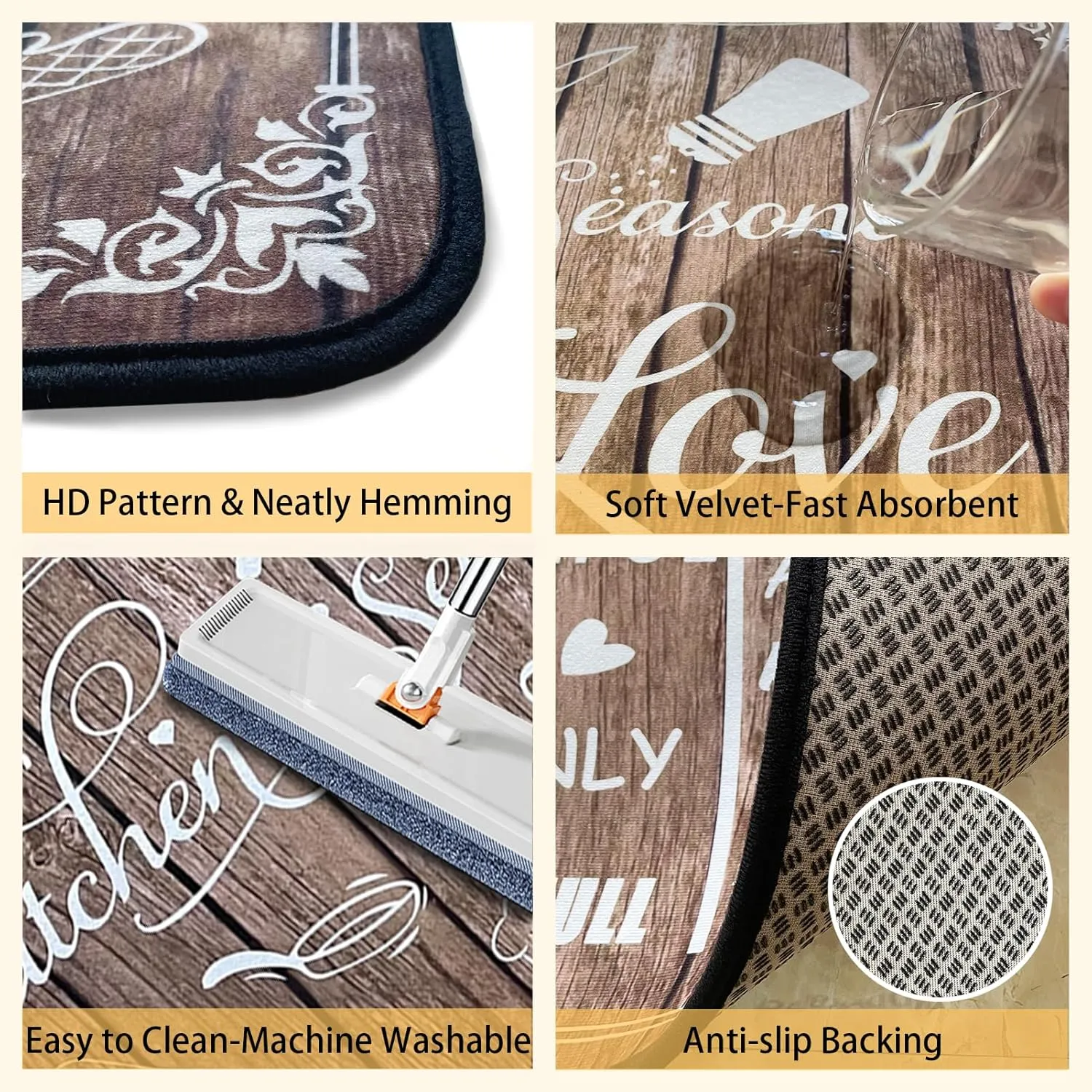 Kitchen Rug Sets of 2 Piece Non Slip Kitchen Rugs and Mats Washable Kitchen Mats for Floor Kitchen Carpet Runner Rugs Decor for Laundry Bathroom Living Room,Brown Kitchen Rules 20"x 59" 20"x 32"