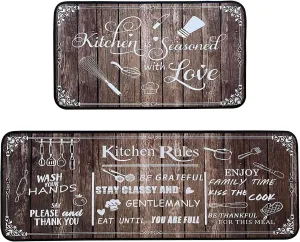 Kitchen Rug Sets of 2 Piece Non Slip Kitchen Rugs and Mats Washable Kitchen Mats for Floor Kitchen Carpet Runner Rugs Decor for Laundry Bathroom Living Room,Brown Kitchen Rules 20"x 59" 20"x 32"