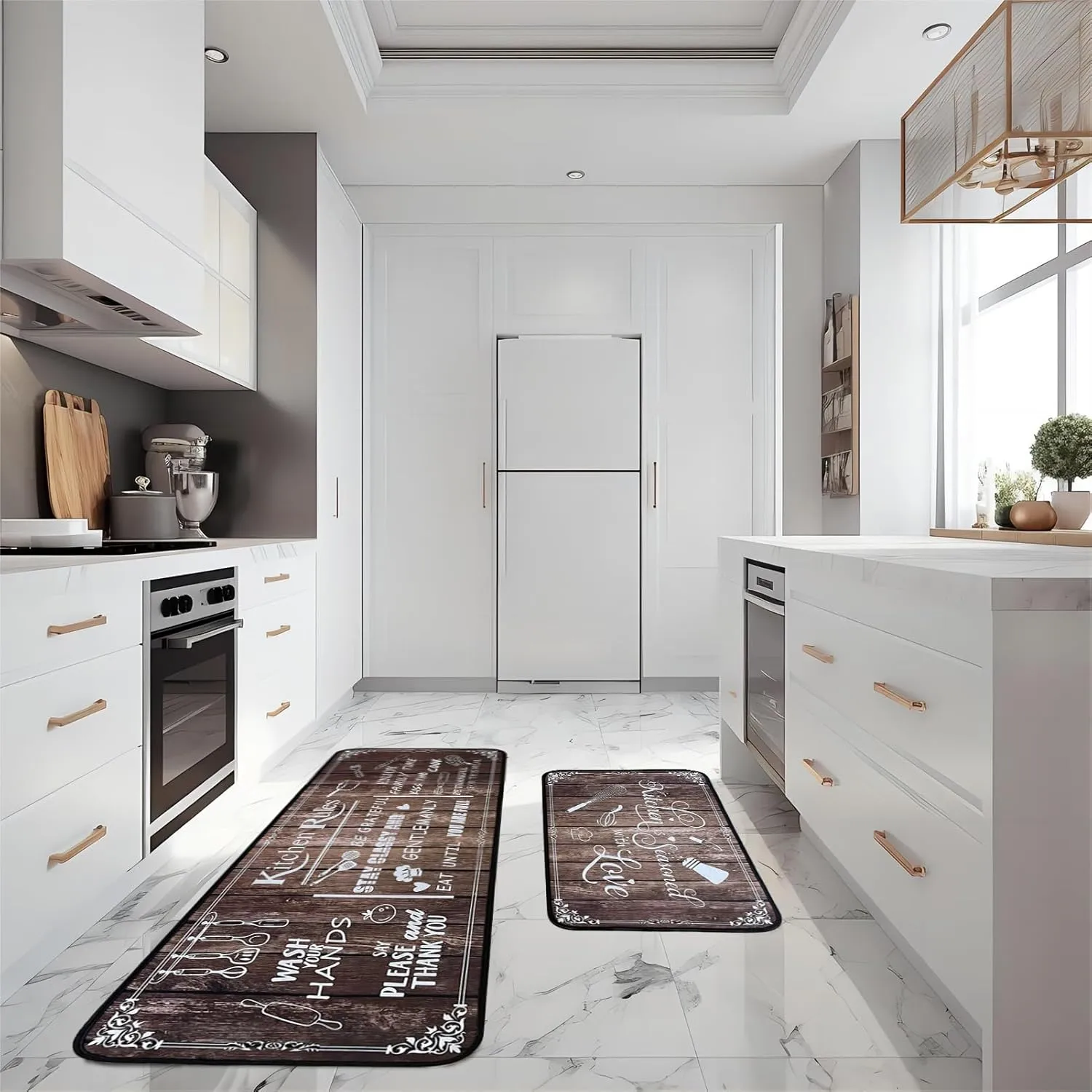 Kitchen Rug Sets of 2 Piece Non Slip Kitchen Rugs and Mats Washable Kitchen Mats for Floor Kitchen Carpet Runner Rugs Decor for Laundry Bathroom Living Room,Brown Kitchen Rules 20"x 59" 20"x 32"