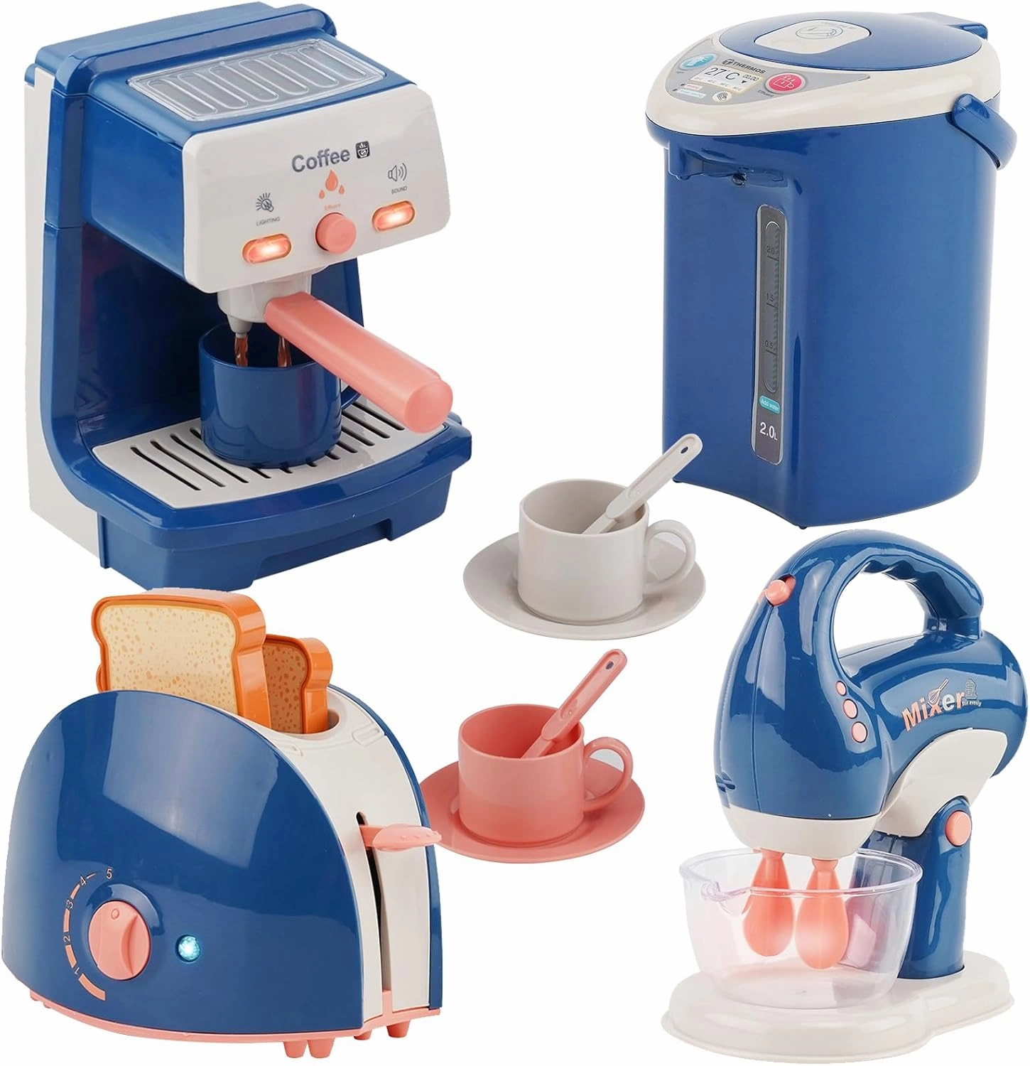 Kitchen Appliances Toy Play Kitchen Accessories for Kids Pretend Play Set Cooking Toys with Coffee Maker, Water Dispenser, Mixer, Toaster, Utensils Kitchen Accessories Set for Girls Birthday Gift 3 