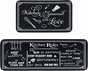 Kitchen Rug Sets of 2 Piece Non Slip Kitchen Rugs and Mats Washable Kitchen Mats for Floor Kitchen Carpet Runner Rugs Decor for Laundry Bathroom Living Room,Black Kitchen Rules 20"x 59" 20"x 32"