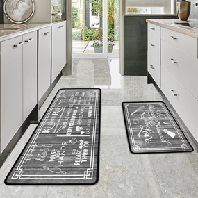 Kitchen Rug Sets of 2 Piece Non Slip Kitchen Rugs and Mats Washable Kitchen Mats for Floor Kitchen Carpet Runner Rugs Decor for Laundry Bathroom Living Room,Grey Kitchen Rules 20"x 59" 20"x 32"