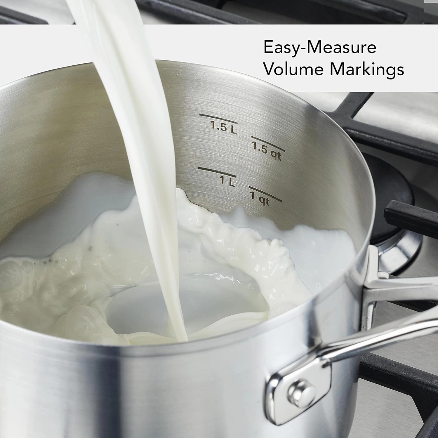 KitchenAid Stainless Steel Saucepan with Measuring Marks and Lid, 2 Quart, Brushed Stainless Steel