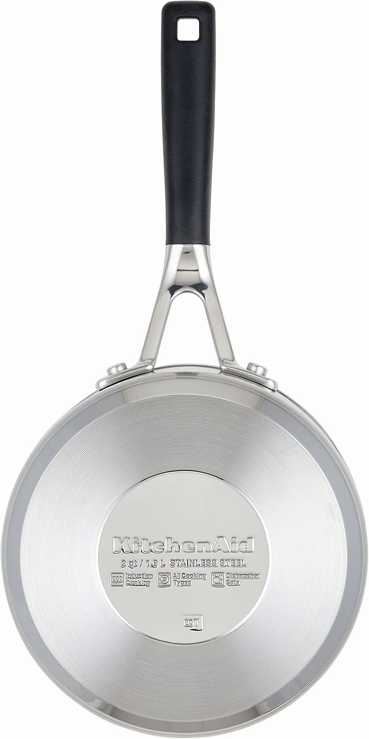 KitchenAid Stainless Steel Saucepan with Measuring Marks and Lid, 2 Quart, Brushed Stainless Steel