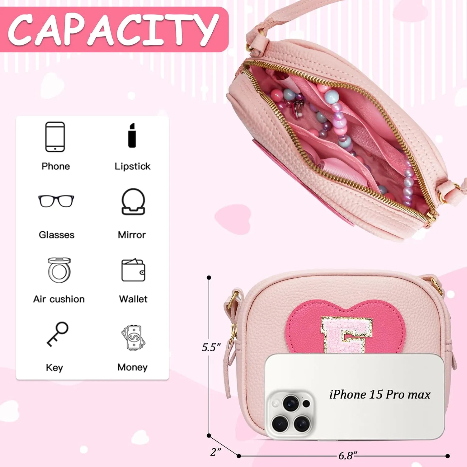 KKXIU Gifts For 3 4 5 6 7 8 Year Old Girls Dress Up Jewelry Kids Toys Toddler Purse Heart Little Girl Bag (E, Pink)