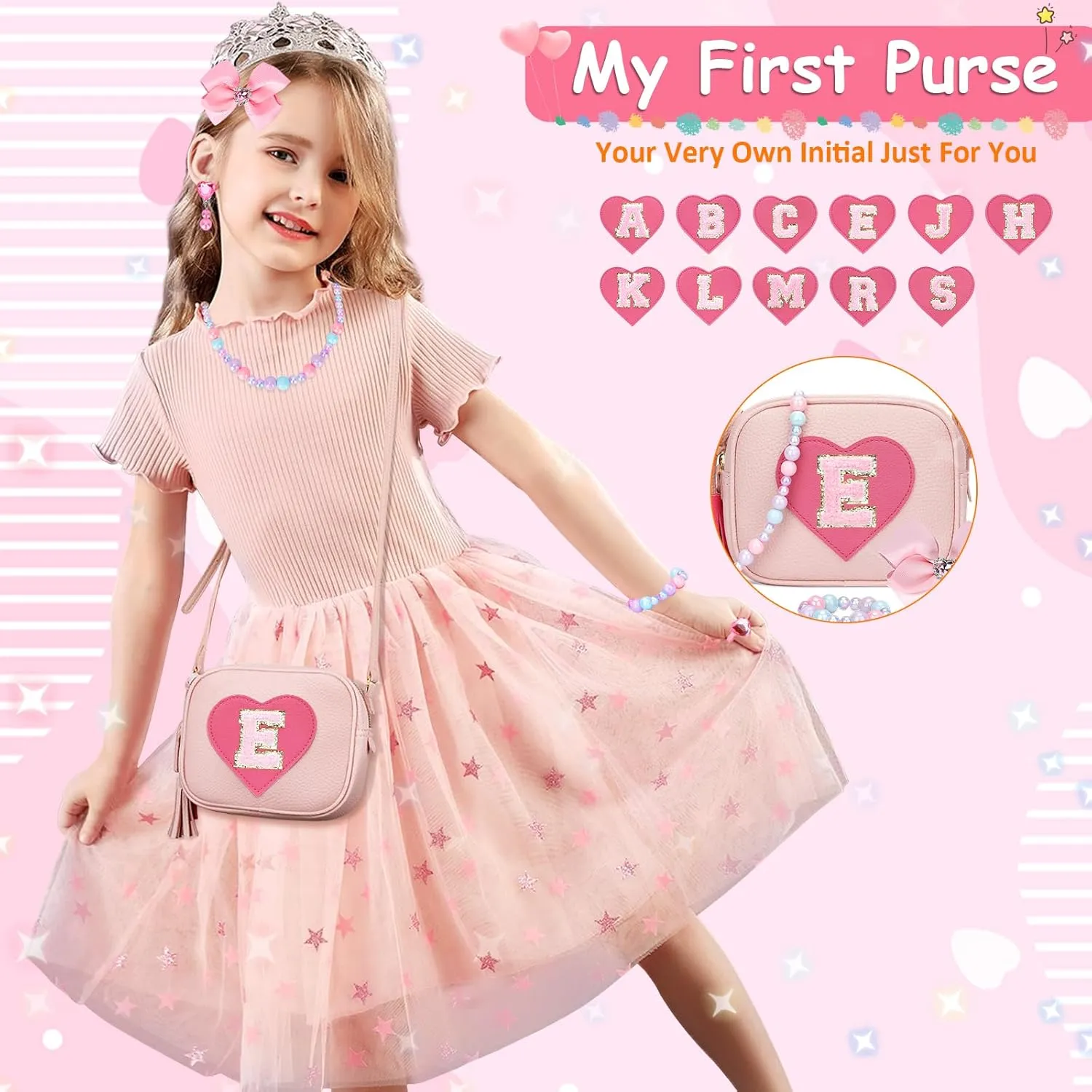 KKXIU Gifts For 3 4 5 6 7 8 Year Old Girls Dress Up Jewelry Kids Toys Toddler Purse Heart Little Girl Bag (E, Pink)