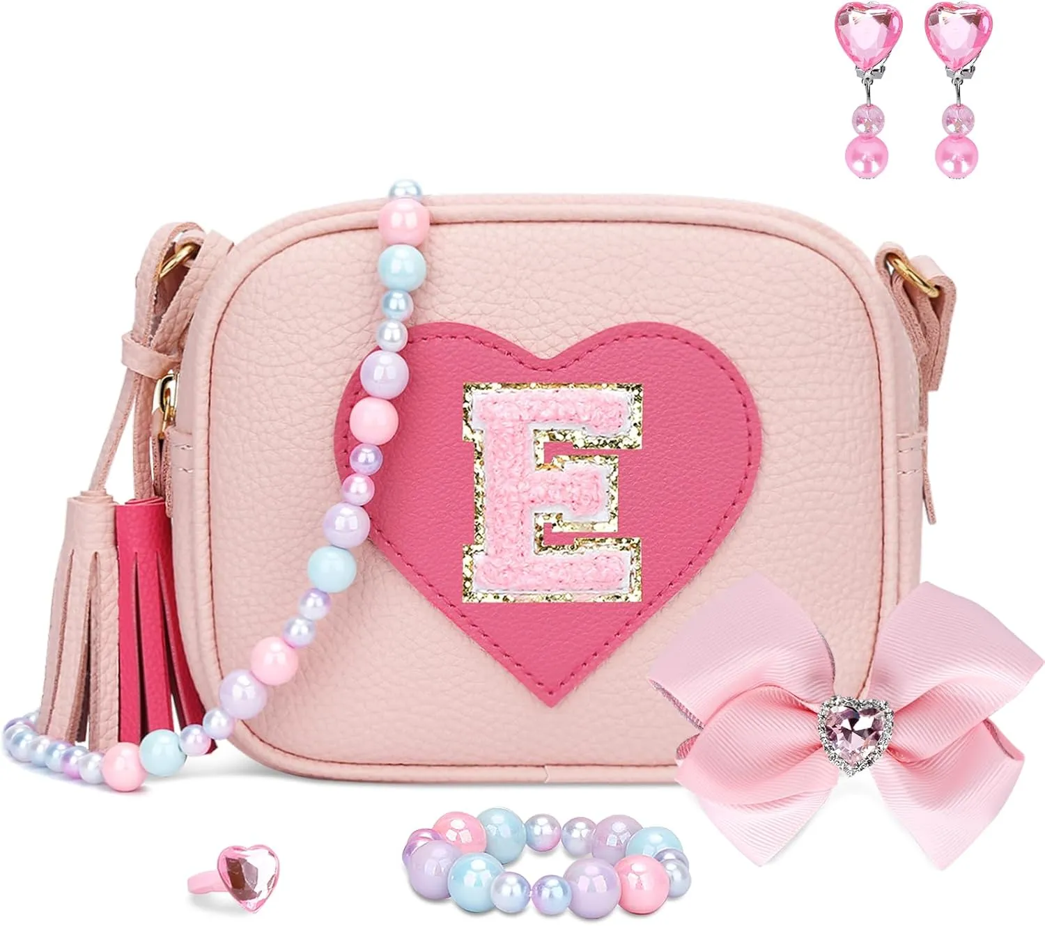 KKXIU Gifts For 3 4 5 6 7 8 Year Old Girls Dress Up Jewelry Kids Toys Toddler Purse Heart Little Girl Bag (E, Pink)