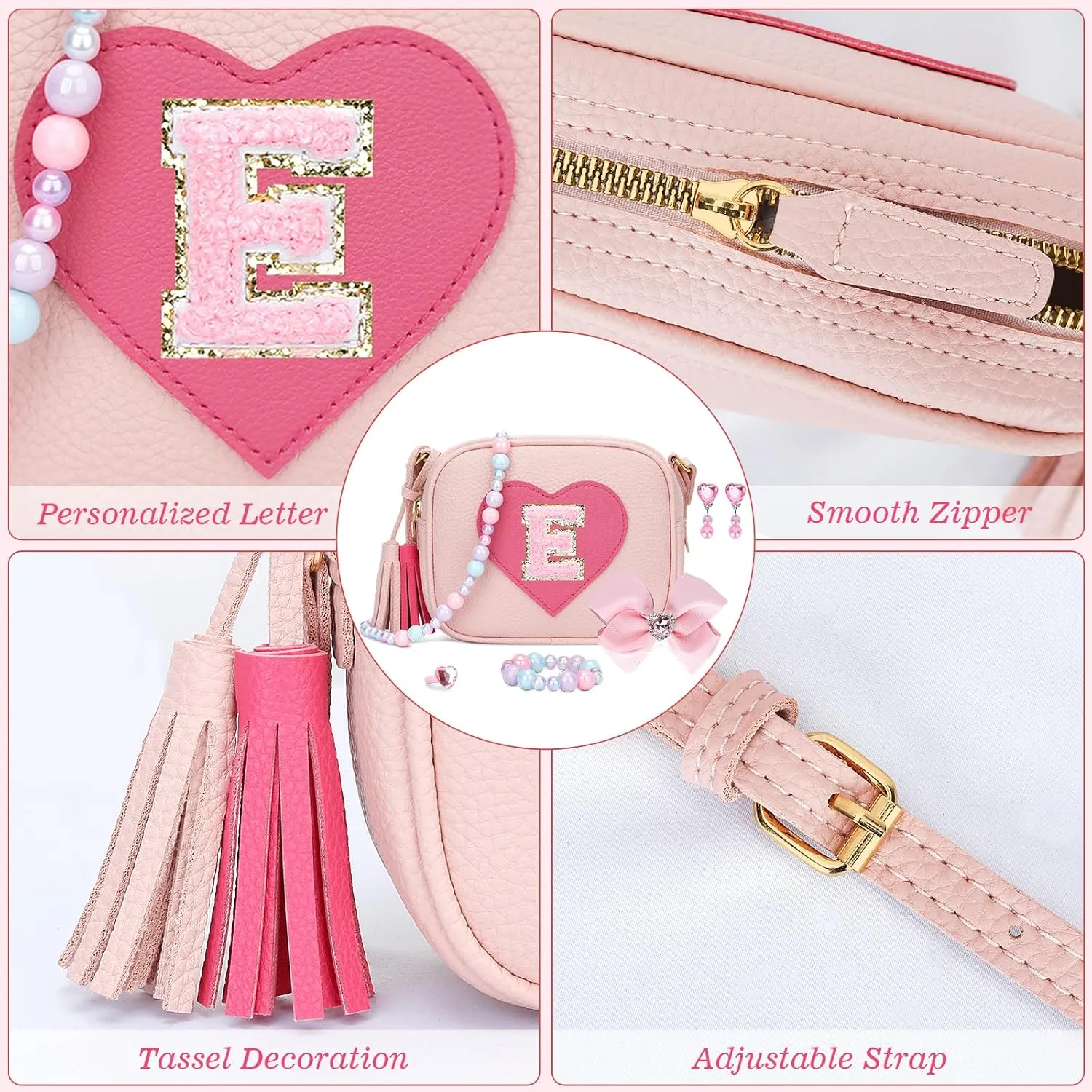 KKXIU Gifts For 3 4 5 6 7 8 Year Old Girls Dress Up Jewelry Kids Toys Toddler Purse Heart Little Girl Bag (E, Pink)