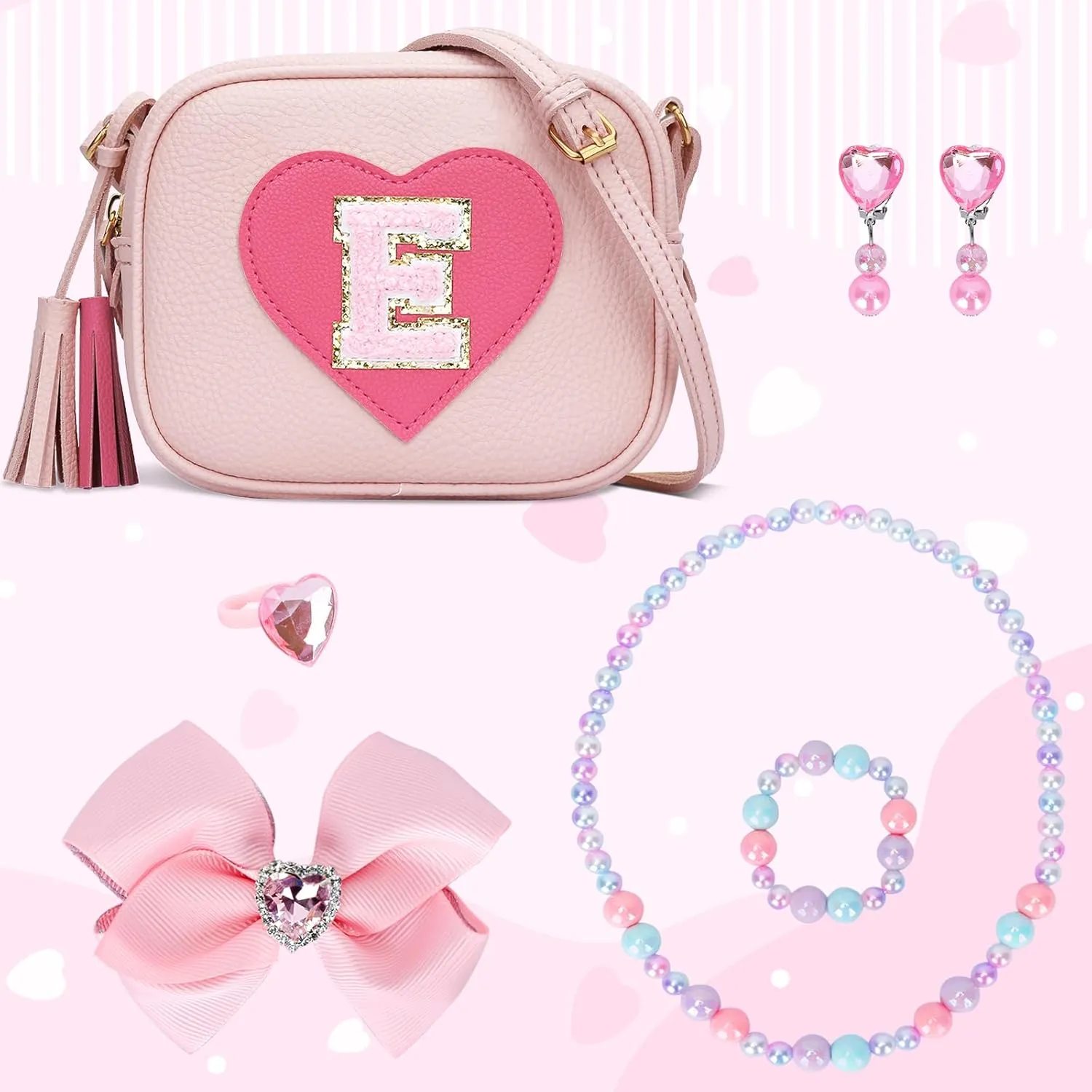KKXIU Gifts For 3 4 5 6 7 8 Year Old Girls Dress Up Jewelry Kids Toys Toddler Purse Heart Little Girl Bag (E, Pink)