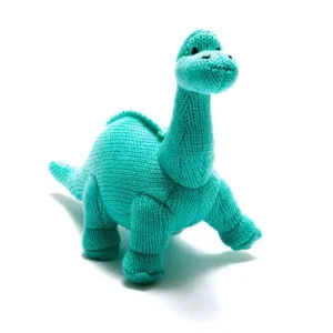 Knitted Diplodocus Dinosaur Baby Rattle Soft Toy - Ice Blue