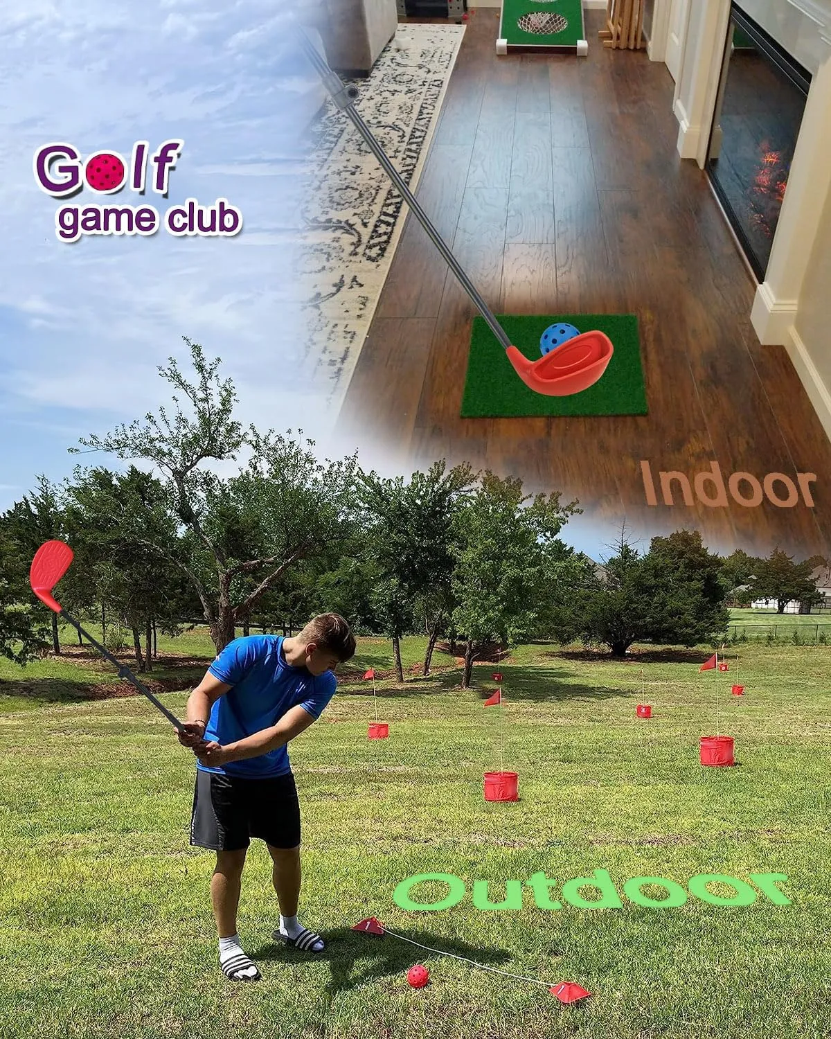 KOFULL Golf Clubs with Extendable Shaft – Backyard Outdoor Golf Club with Oversize Club Head for Golf Game with Buckets – Length Adjustable for Family – 2 Packs Right-Handed Training 21"-35", Red