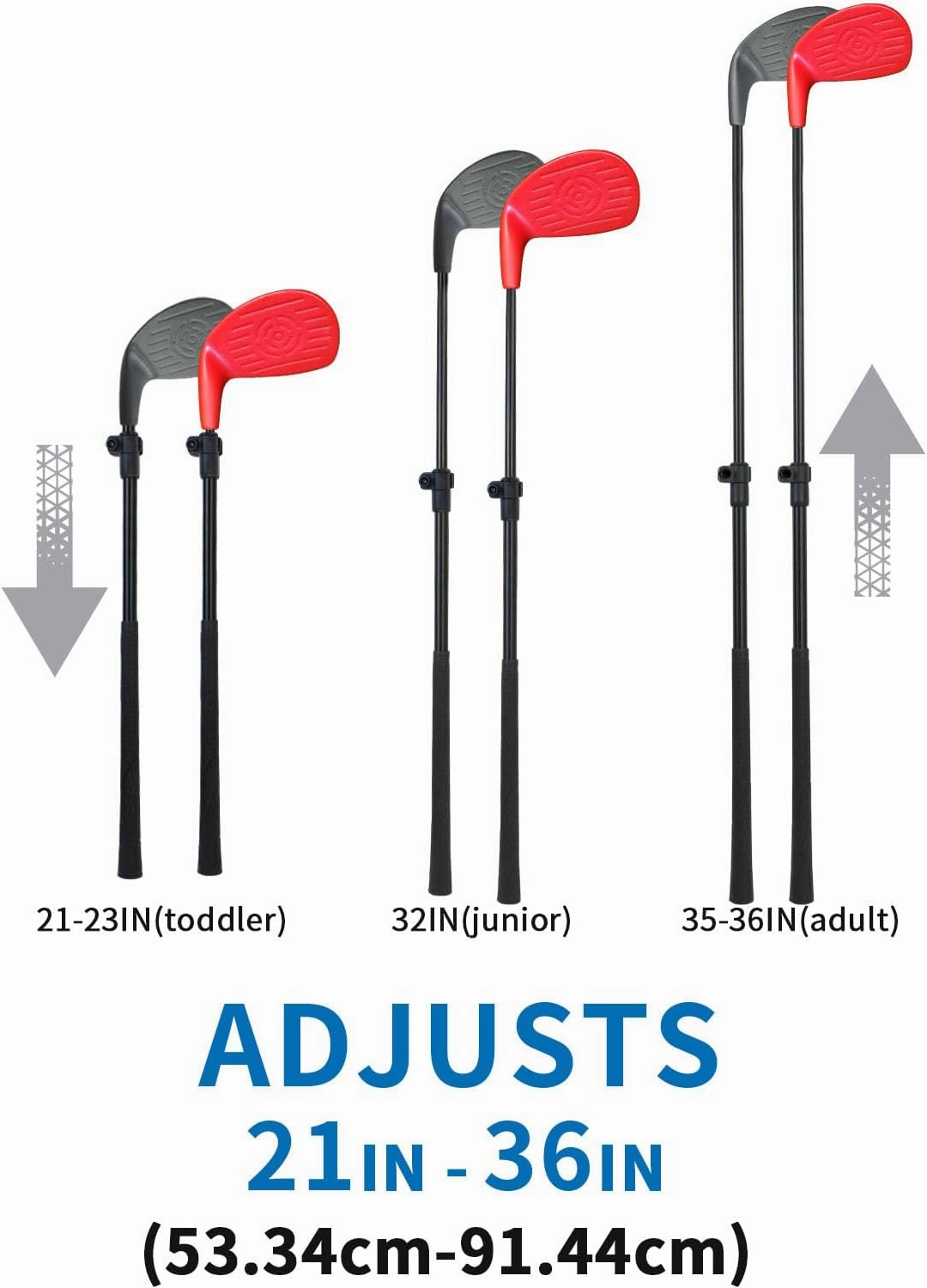 KOFULL Golf Bucket Clubs with Extendable Shaft 2 Packs– Backyard Outdoor Golf Club with Oversize Club Head for Golf Game with Buckets – Length Adjustable for Family – Right-Handed Training 21"-36"