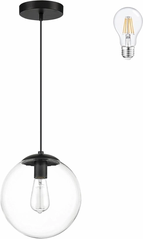 KoKo&Yukina 8 inch Globe Pendant Lighting for Kitchen Island Mid Century Modern Hanging Light Fixture with Clear Globe Glass Black Industrial Hanging Ceiling Lights for Bathroom Entryway (Bulb Incl.)