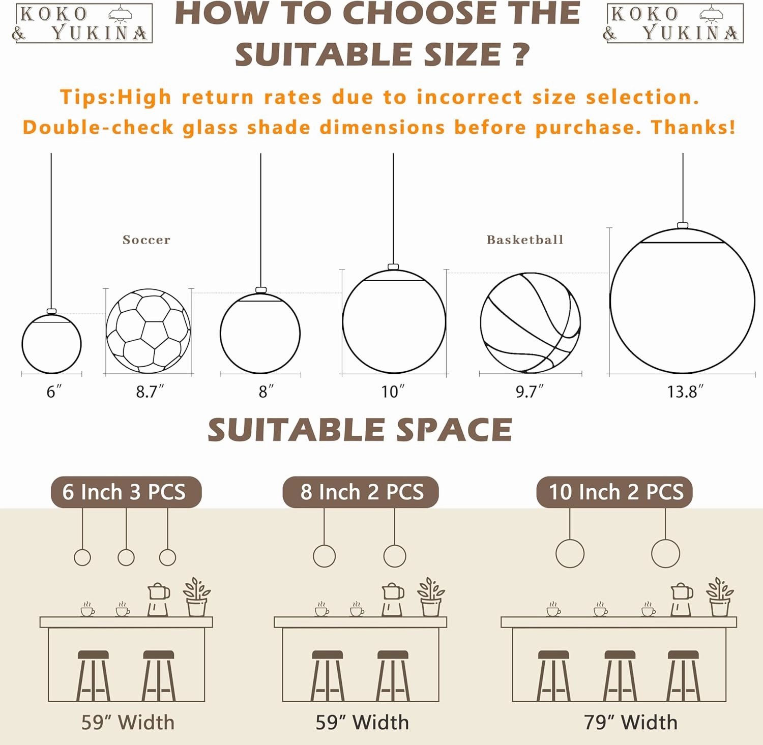 KoKo&Yukina Globe Pendant Lighting for Kitchen Island Mid Century Modern Hanging Light Fixture with Clear Globe Glass Gold Brass Hanging Ceiling Lights for Sink Bathroom Entryway