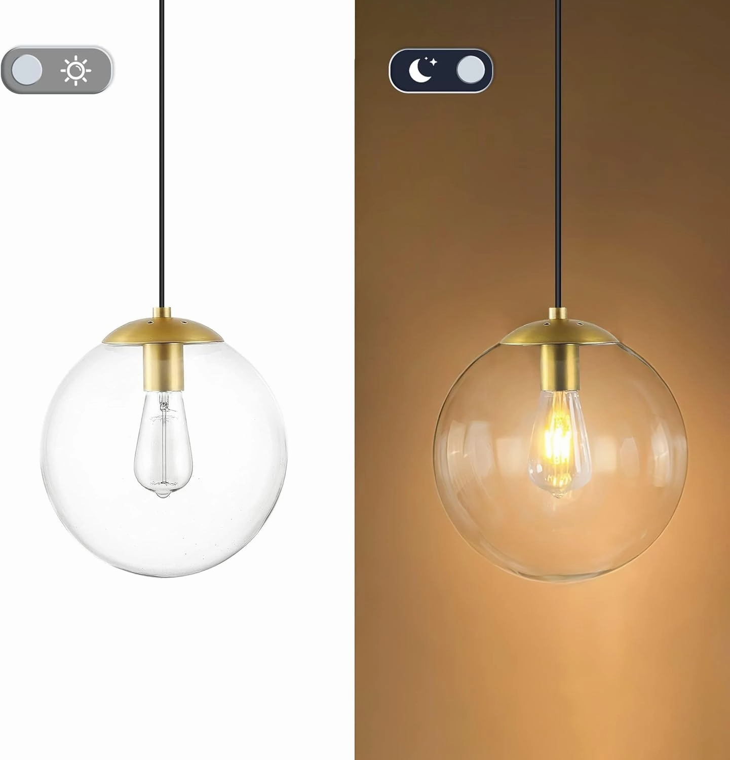 KoKo&Yukina Globe Pendant Lighting for Kitchen Island Mid Century Modern Hanging Light Fixture with Clear Globe Glass Gold Brass Hanging Ceiling Lights for Sink Bathroom Entryway